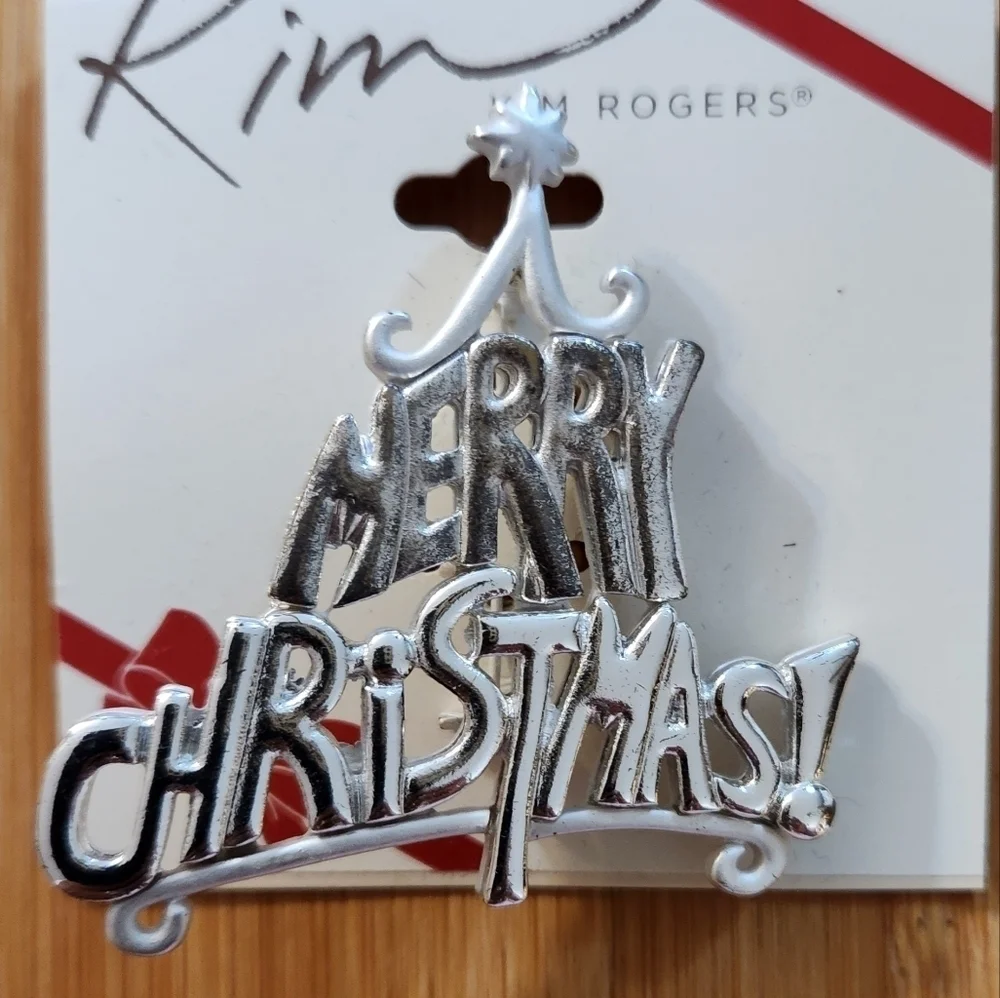 Kim Rogers Merry Christmas Tree Brooch Pin Silver